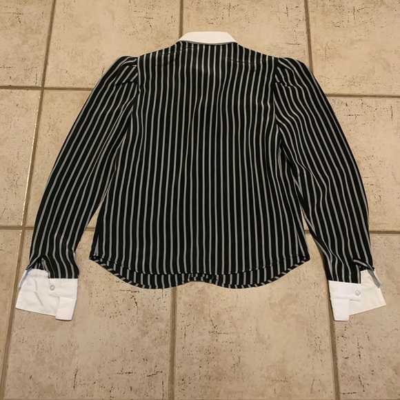 Vintage Miss Tee Made in Canada Pinstripe Blouse with White Collar & Cuffs S/M - Picture 6 of 6